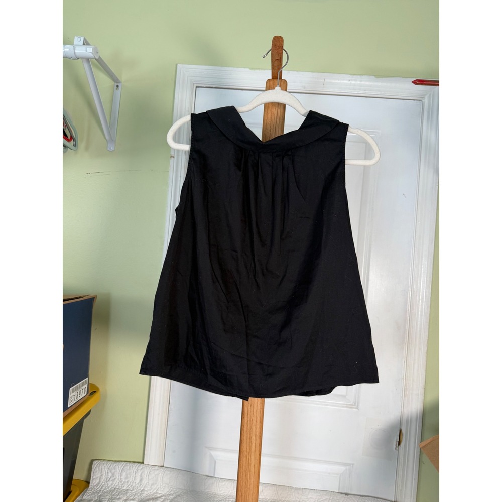 Talbots Petites Black Sleeveless Back Button Blouse Peter Pan Collar Large P